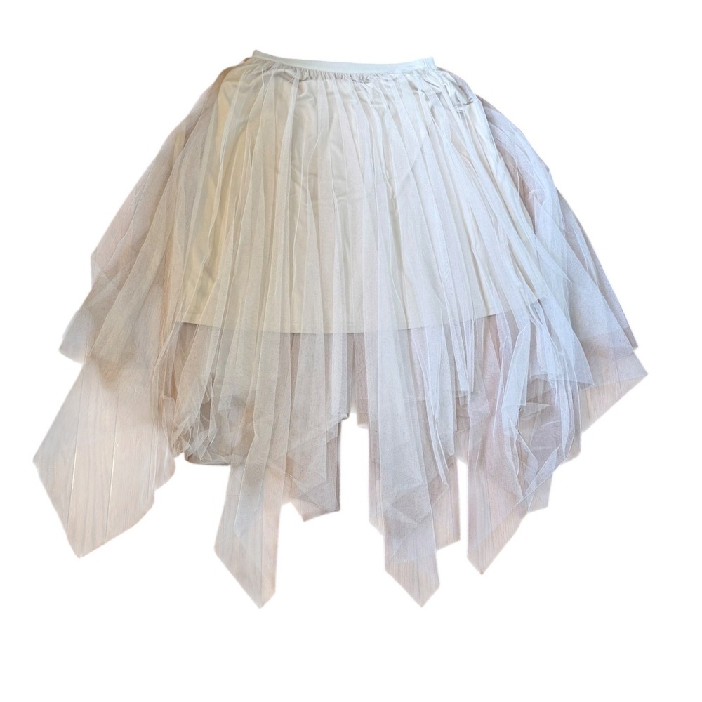 Apricot Fairy Tulle Handkerchief Hem Midi Skirt Beige Mesh Layered Whimsy US 8